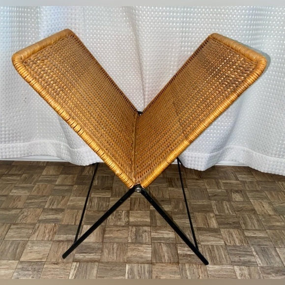 3/75$ Vintage foldable Wicker black metal fire place log holder magazine holder - Picture 5 of 16